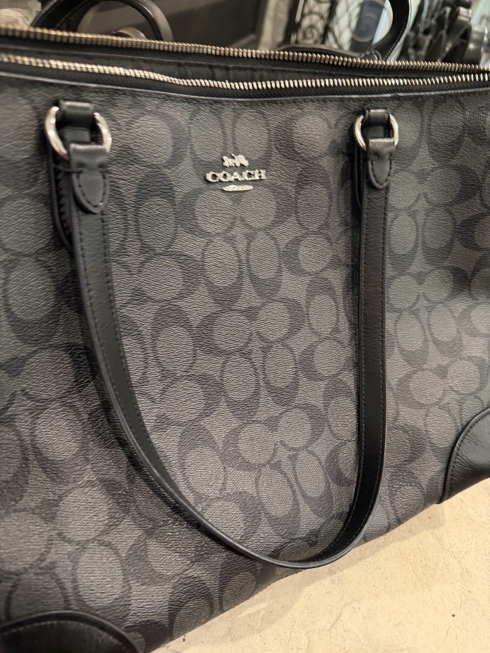 Coach Signature Tote in Charcoal and Black - Picture 5 of 13